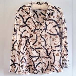 Foxcroft Bridle Pattern Equestrian Cotton Button Down Western Print Wrinkle Free